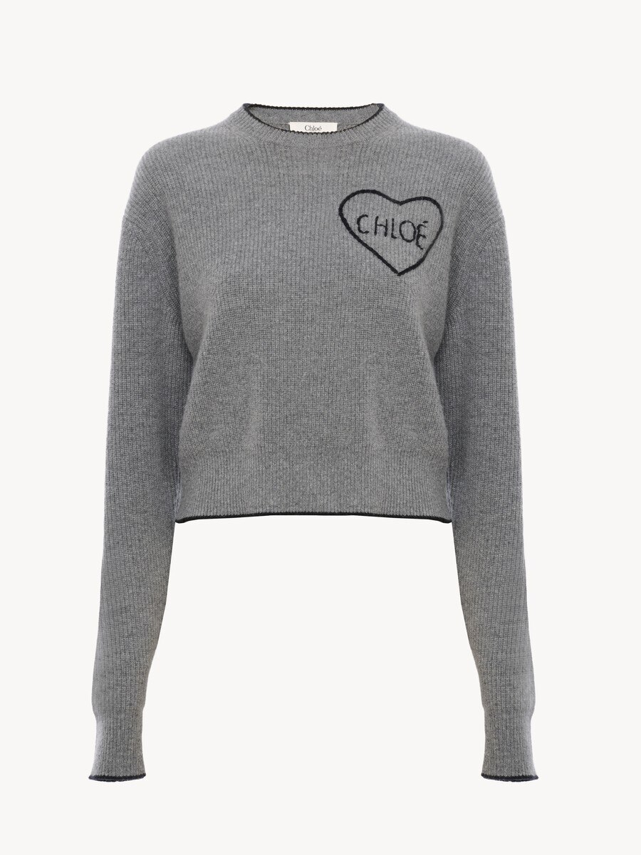 Pullover corto e aderente con logo in maglia di lana - 2