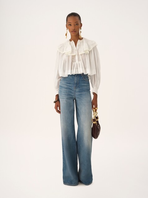 Cropped ruffled top in cotton voile & lace