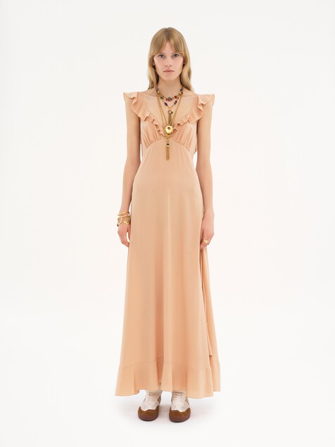 Long sun dress in cr&ecirc;pe de chine