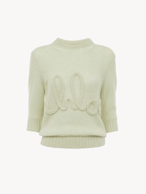 Elbow-sleeve logo sweater in alpaca wool & silk knit