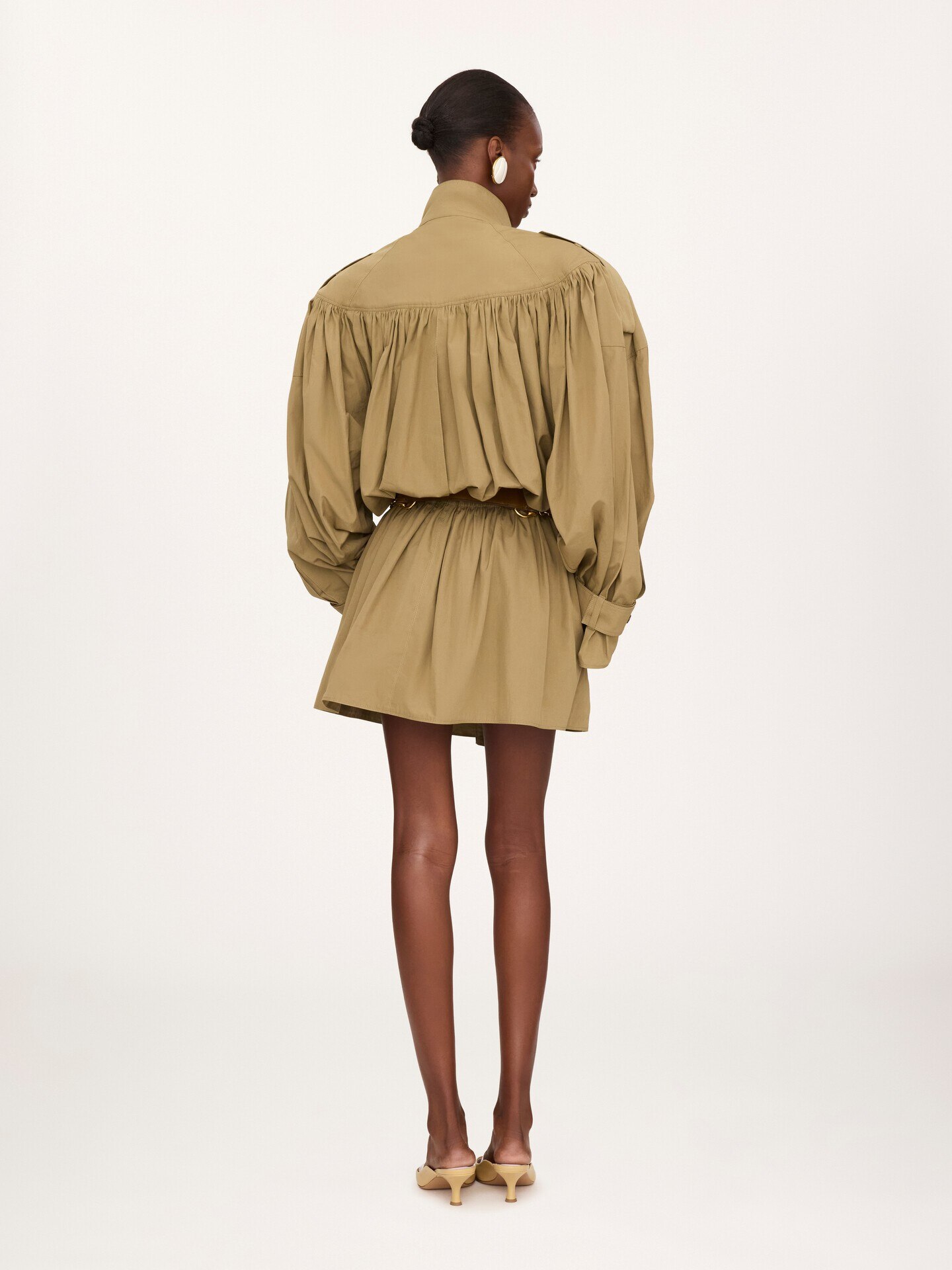 High-neck short trench coat in cotton poplin - 5