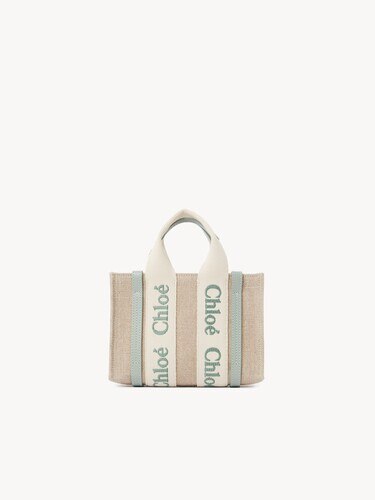 Mini Woody tote bag in linen & leather - 5