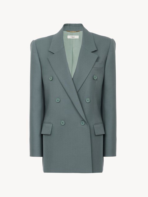 Double-breasted tailored jacket in wool gabardine