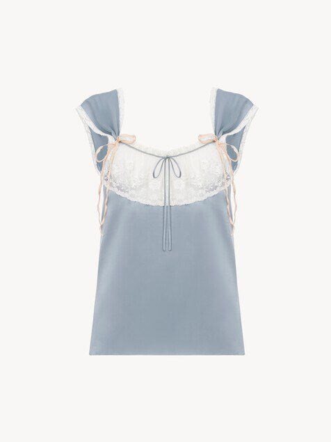 Fluid lingerie top in washed silk satin & lace