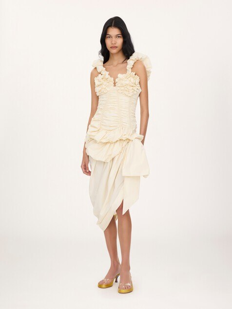 Vestido midi fruncido con cors&eacute; de popelina de algod&oacute;n