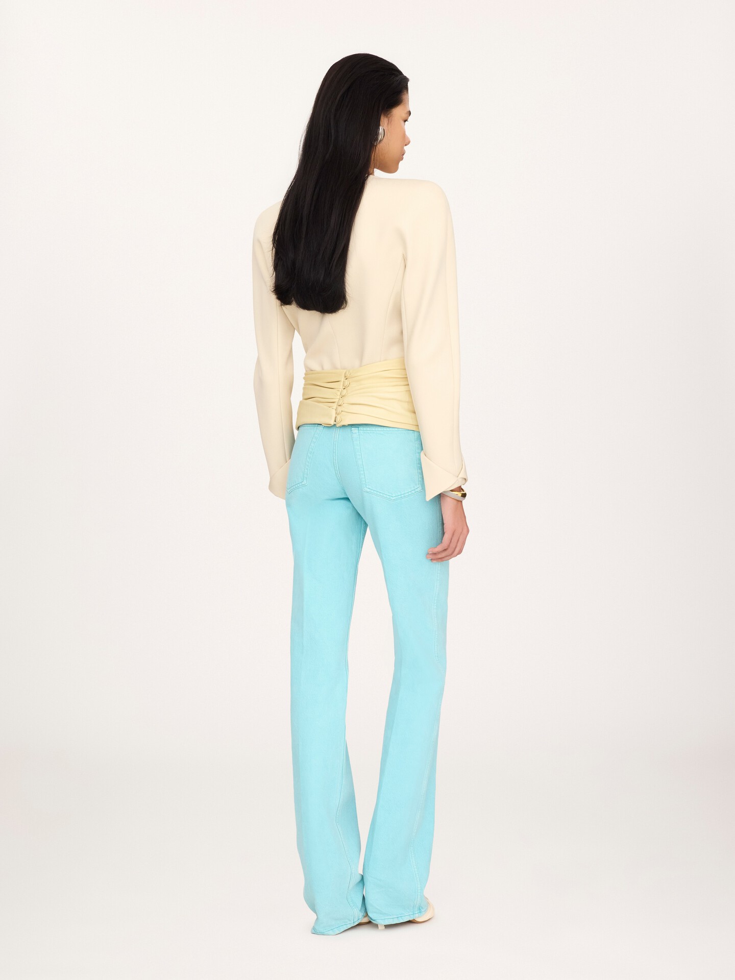 Collarless fitted jacket in wool grain de poudre - 4