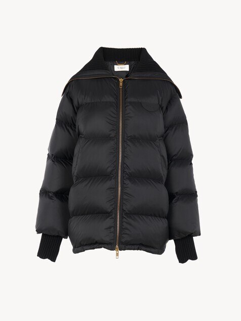 High-neck puffer jacket in shiny nylon
