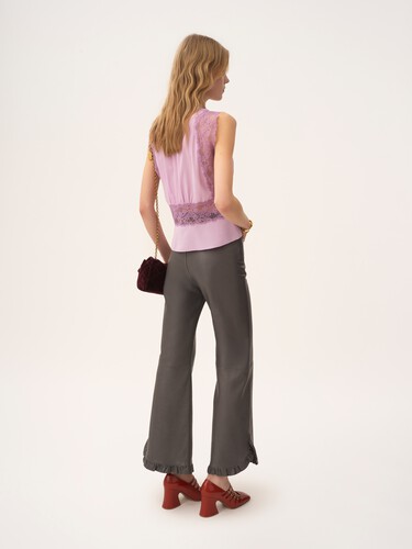 Ruffled flared trousers in leather - 5