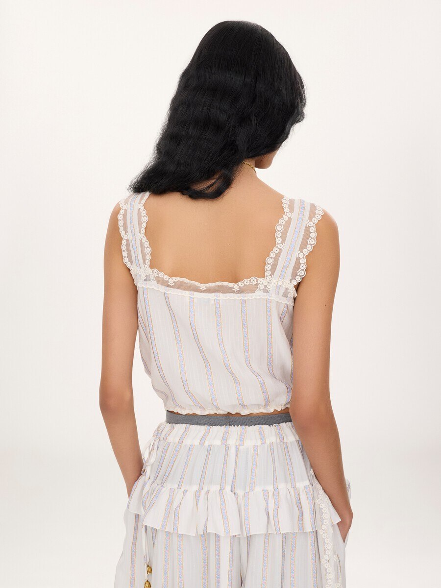 Cropped top in silk lurex jacquard & lace - 7