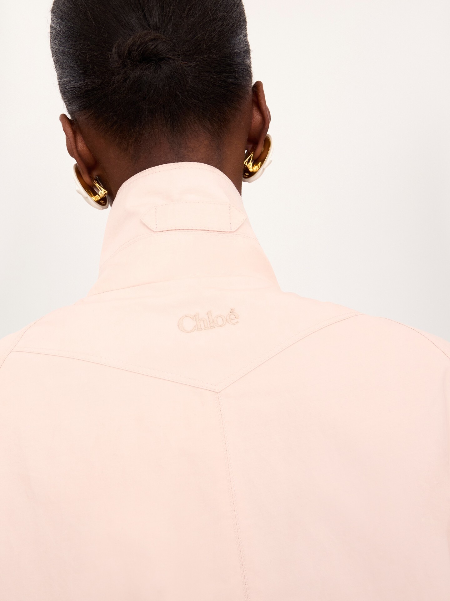 High-neck oversized cape coat in cotton poplin - 7