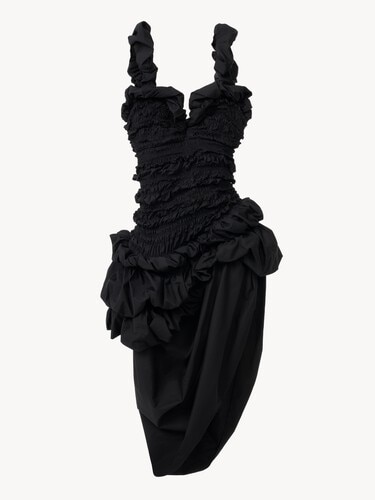 Vestido midi fruncido con cors&eacute; de popelina de algod&oacute;n - 1