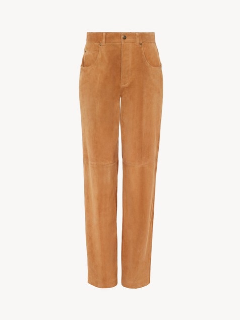 Pantalon droit en cuir velours