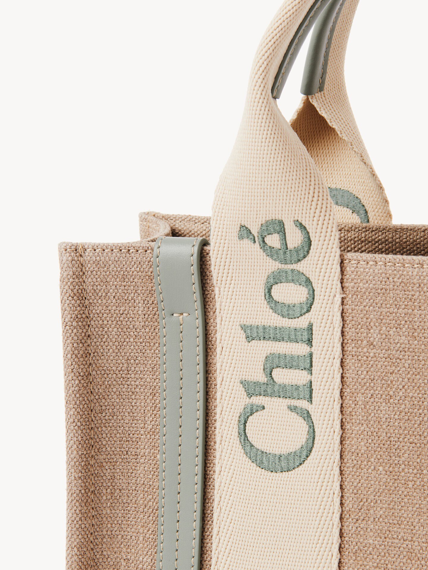 Small Woody tote bag in linen - 7
