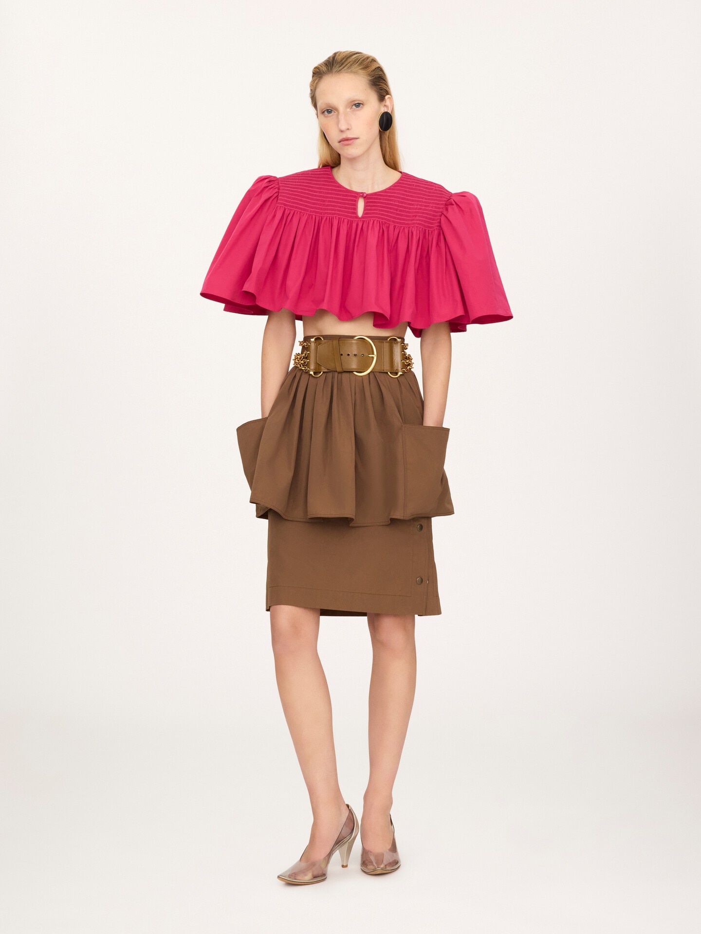 Layered knee-length skirt in cotton poplin - 1.0