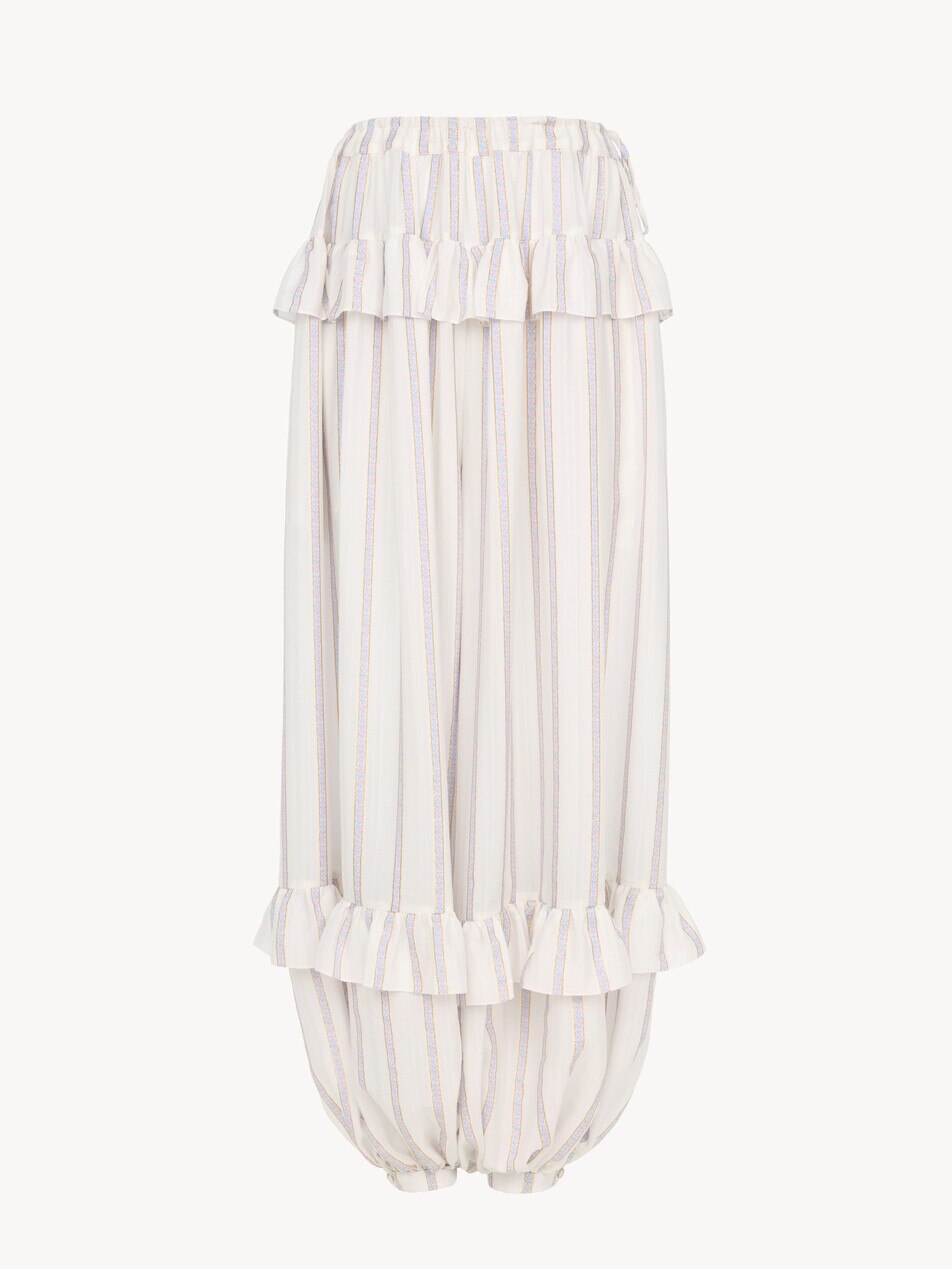 Flie&szlig;ende R&uuml;schenhose aus Seidenlurex-Jacquard