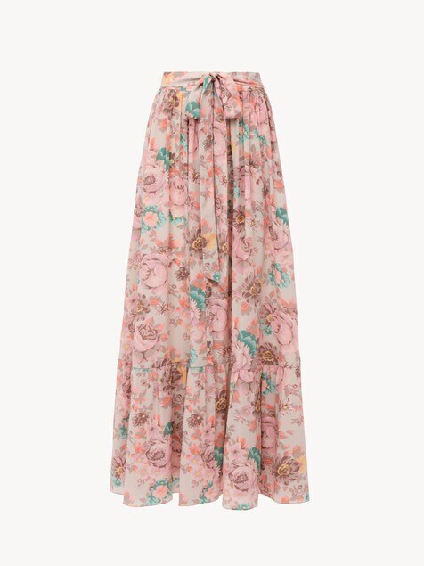 Gathered midi skirt in crêpe de chine