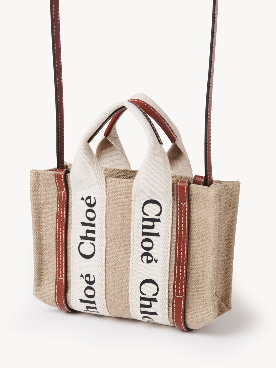 Mini Woody tote bag in linen - 3