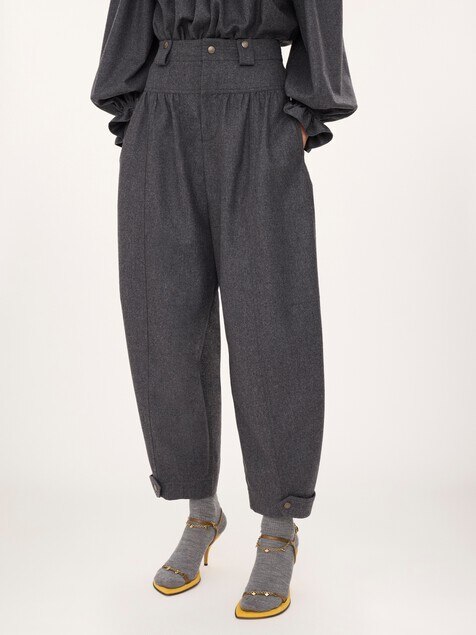 High-rise barrel pants in wool & cashmere flannel