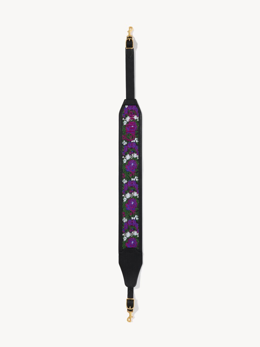 Grained leather strap with roses embroidery - 2