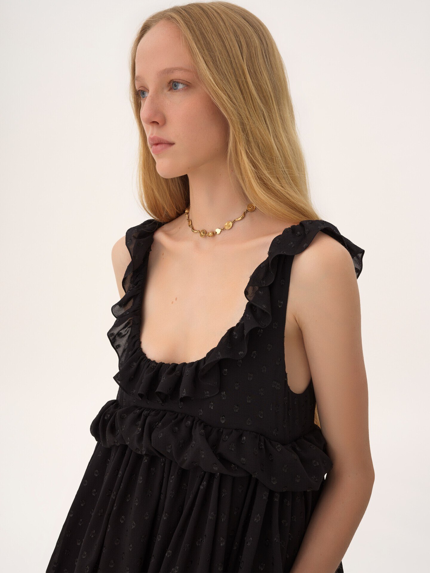 High-low sleeveless dress in silk georgette jacquard & lurex - 6