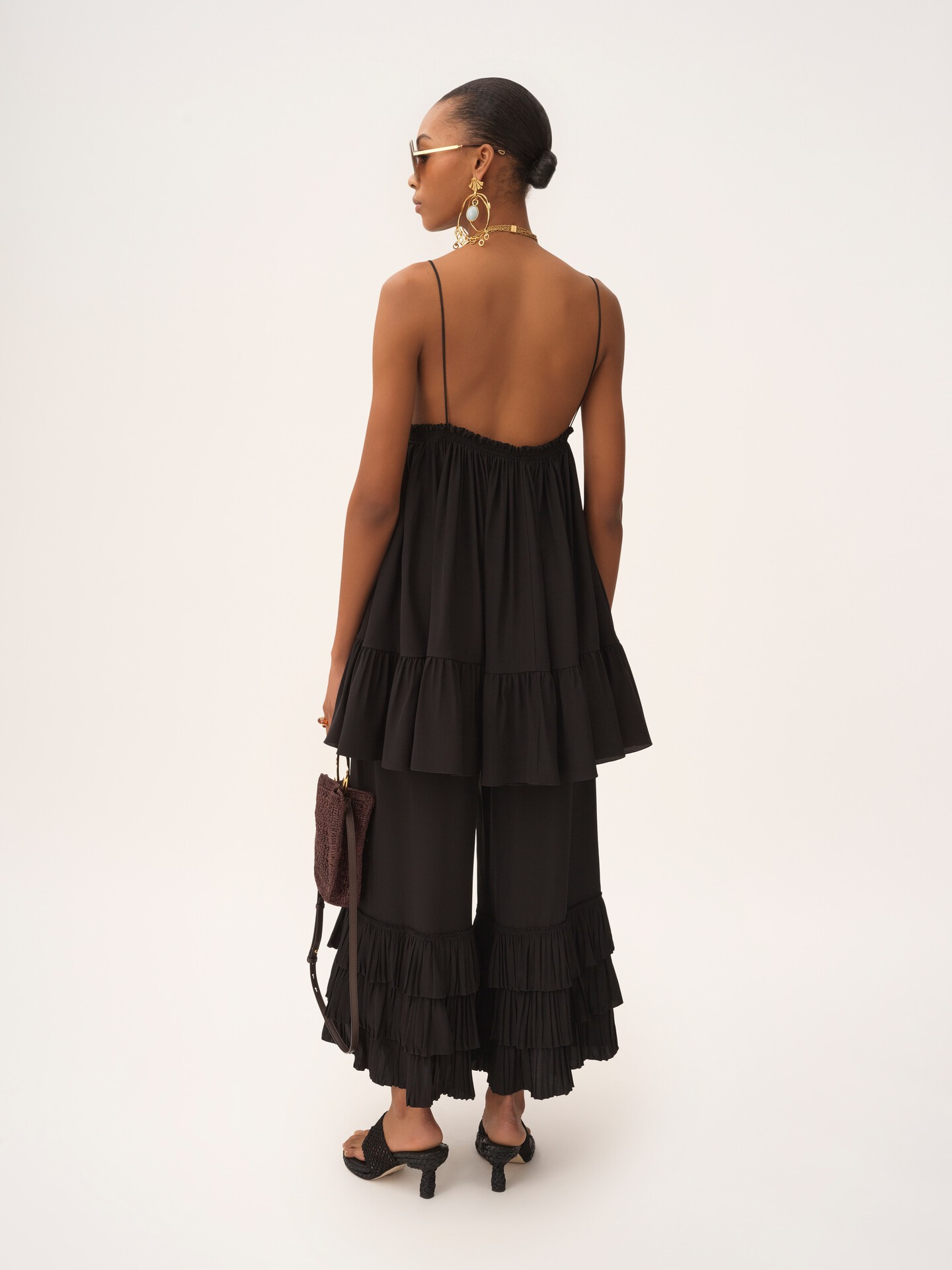 Thin-strap gathered mini dress in cr&ecirc;pe de chine - 7