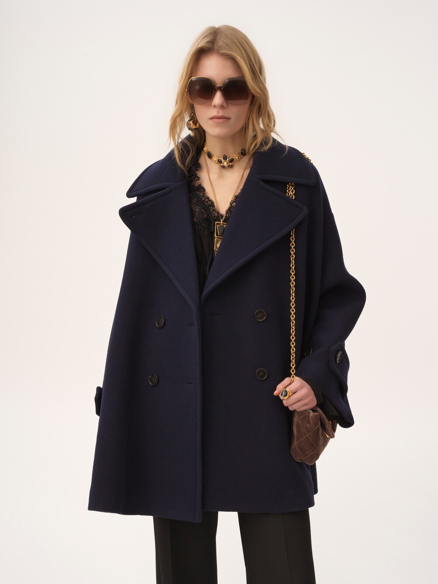 Manteau oversize crois&eacute; en laine - 4