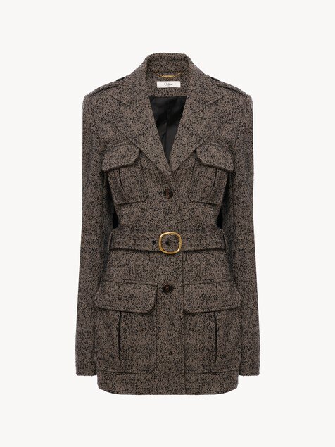 Veste utilitaire en laine &agrave; chevrons