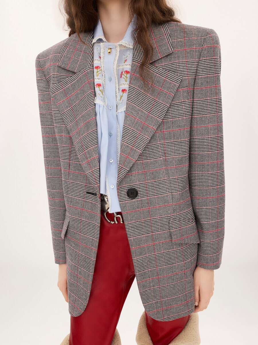 Veste blazer droite en laine prince-de-galles - 8