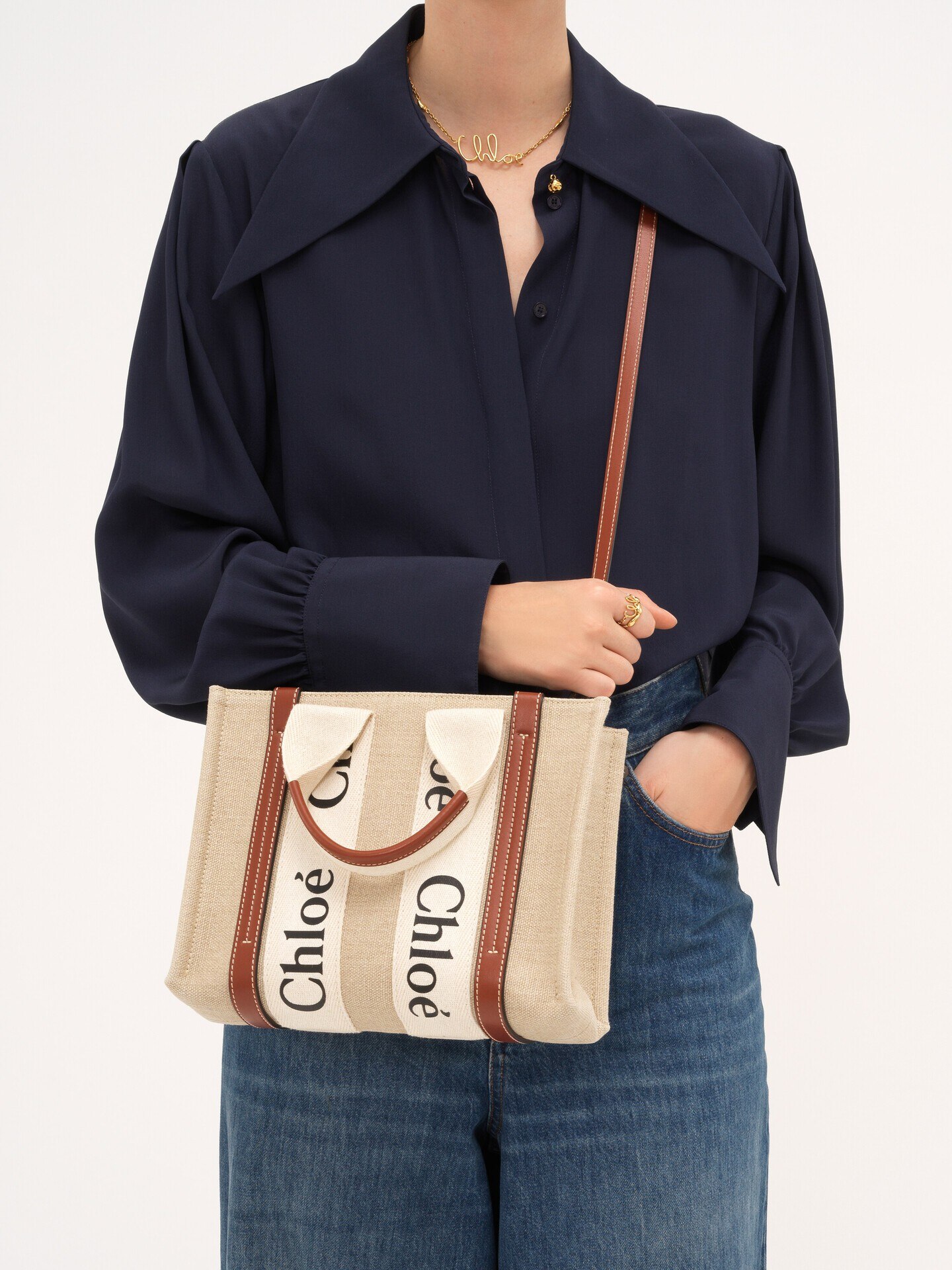 Bolso tote peque&ntilde;o Woody de lino - 3
