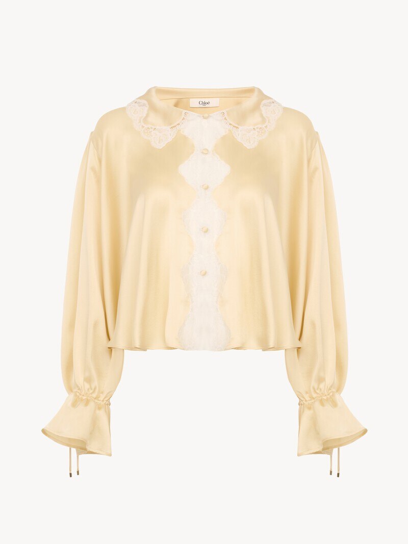 Fluid top in washed silk satin & lace by Chloé