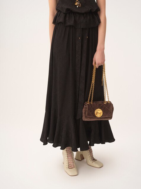 Gathered midi skirt in silk jacquard