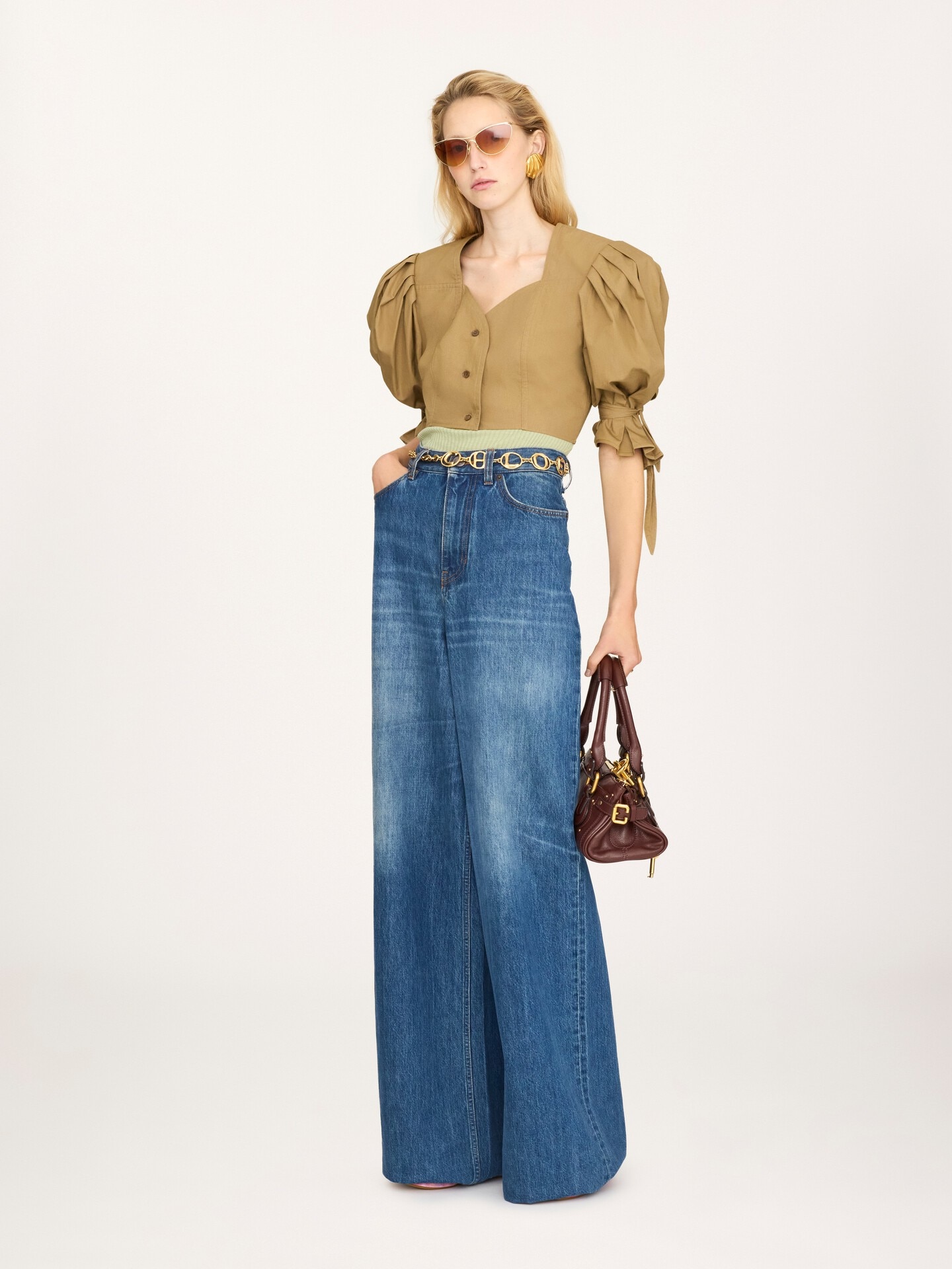 Puff-sleeve cropped top in cotton poplin - 3