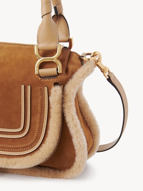 Small Marcie bag in suede leather & shearling