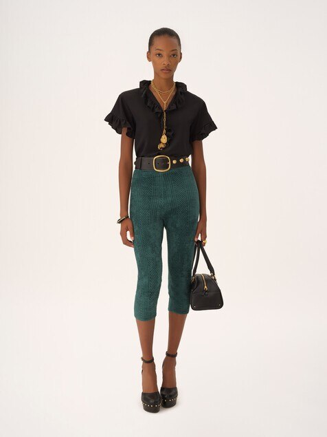 Short-sleeve ruffled top in cr&ecirc;pe de chine