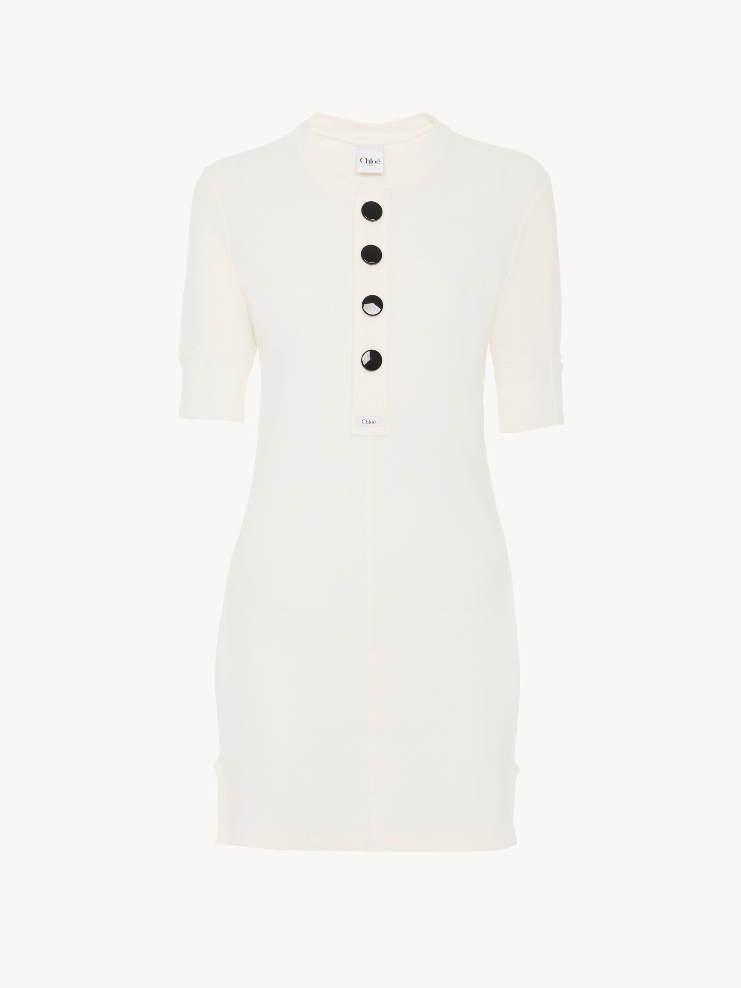 Fitted Henley mini dress in cotton jersey - 2.0