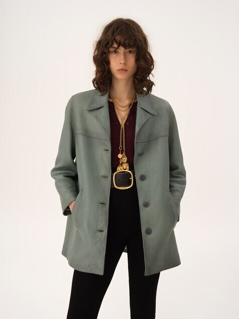 Single-breasted long jacket in leather