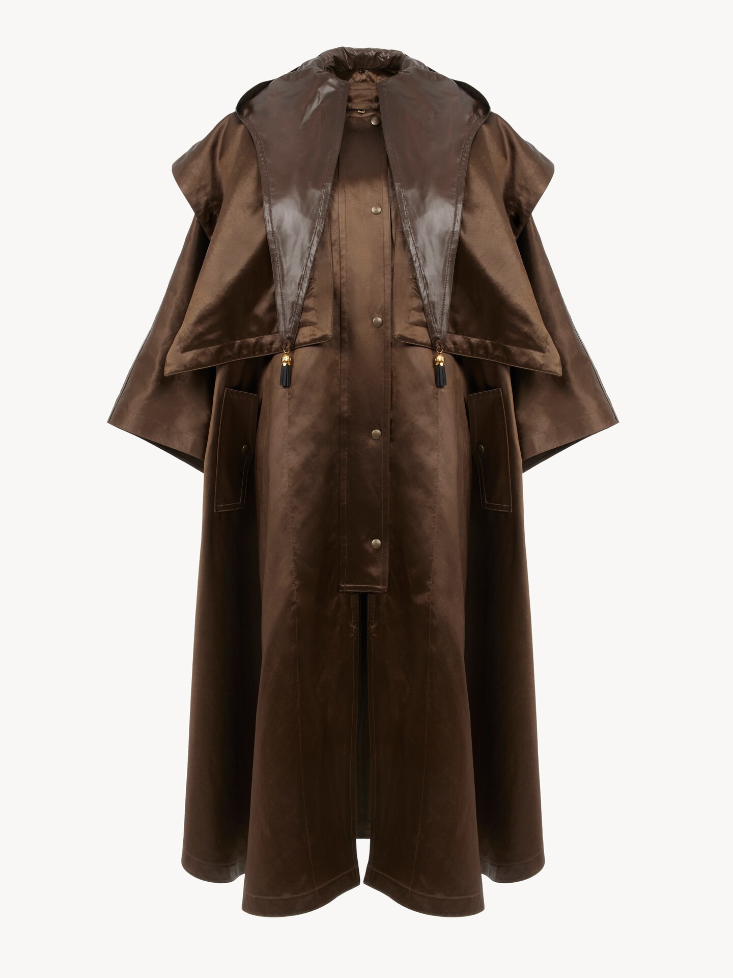 Hooded long cape coat in satin - 2.0