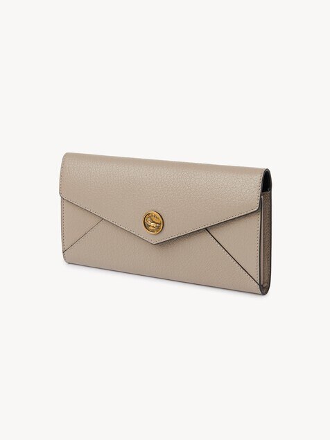 Portefeuille long &agrave; rabat Envelope en cuir grain&eacute;