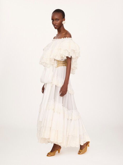 Long ruffled dress in cotton voile