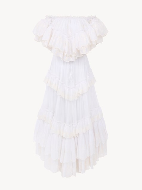 Long ruffled dress in cotton voile
