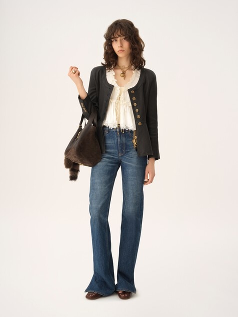 Peplum riding jacket in leather