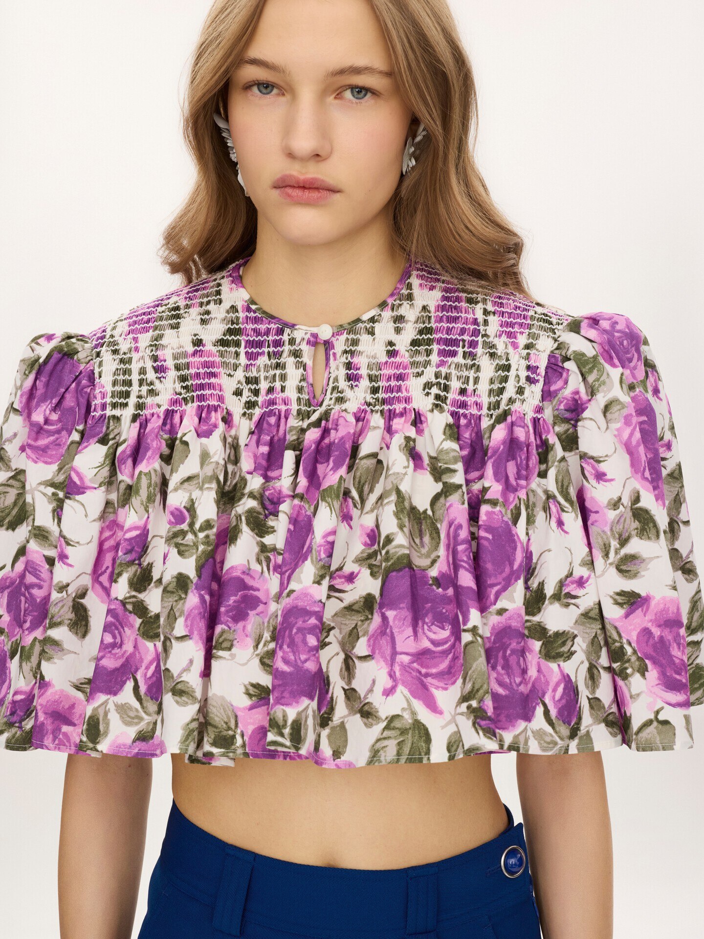 Gathered cropped top in cotton poplin - 7