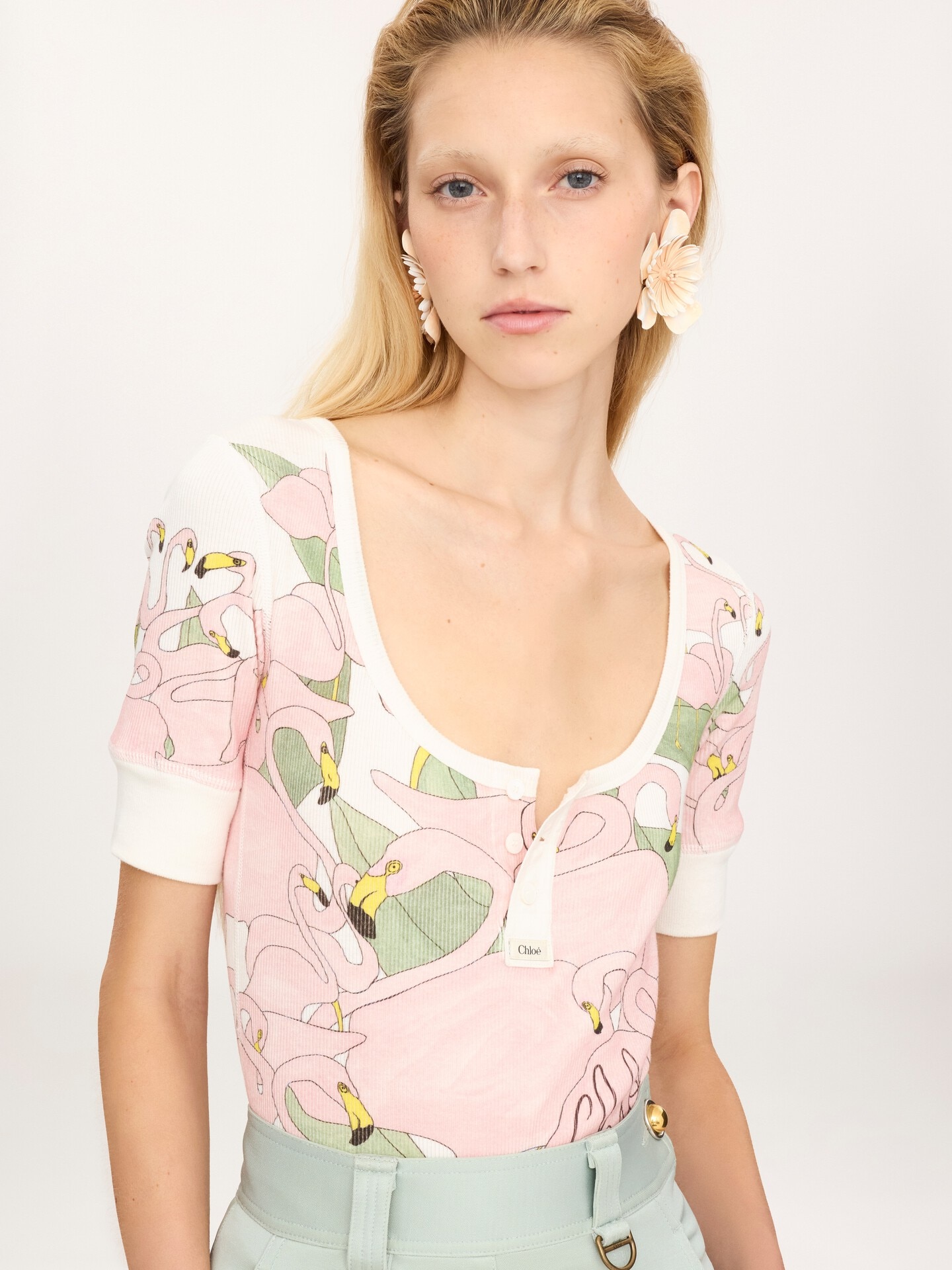 Camisa Henley de manga corta con logotipo de jersey de algod&oacute;n - 3