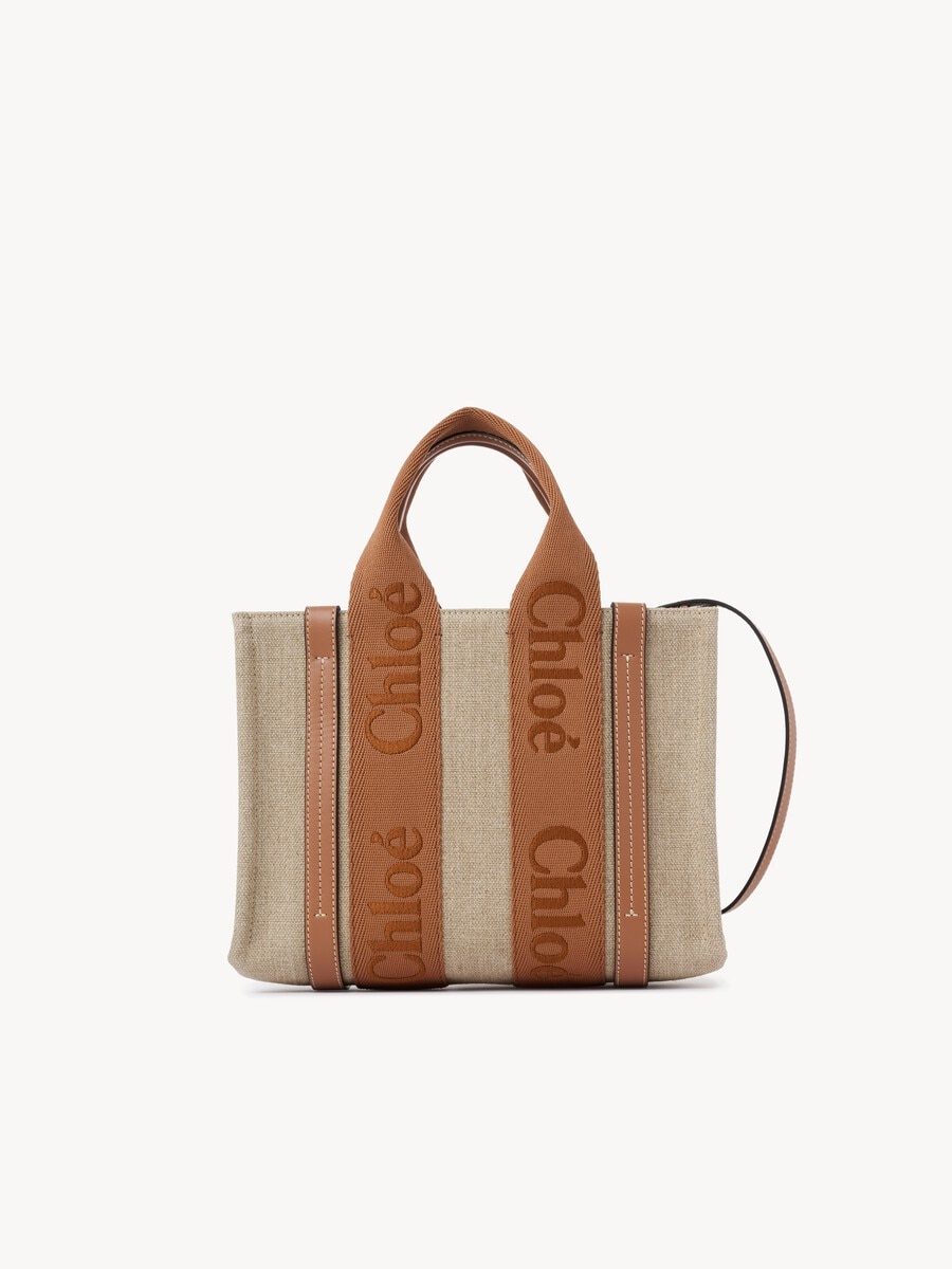 Small Woody tote bag in linen - 1