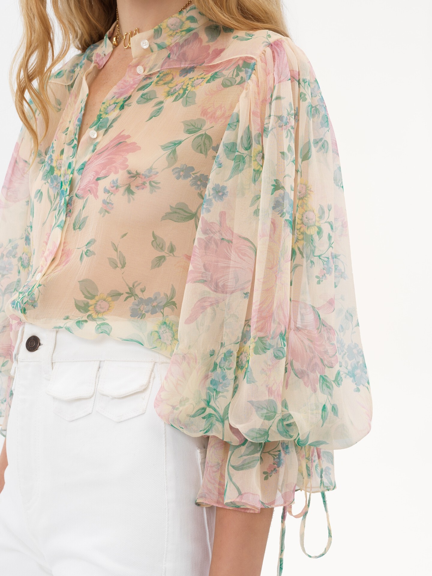 Blouse manches bouffantes en mousseline de soie - 6