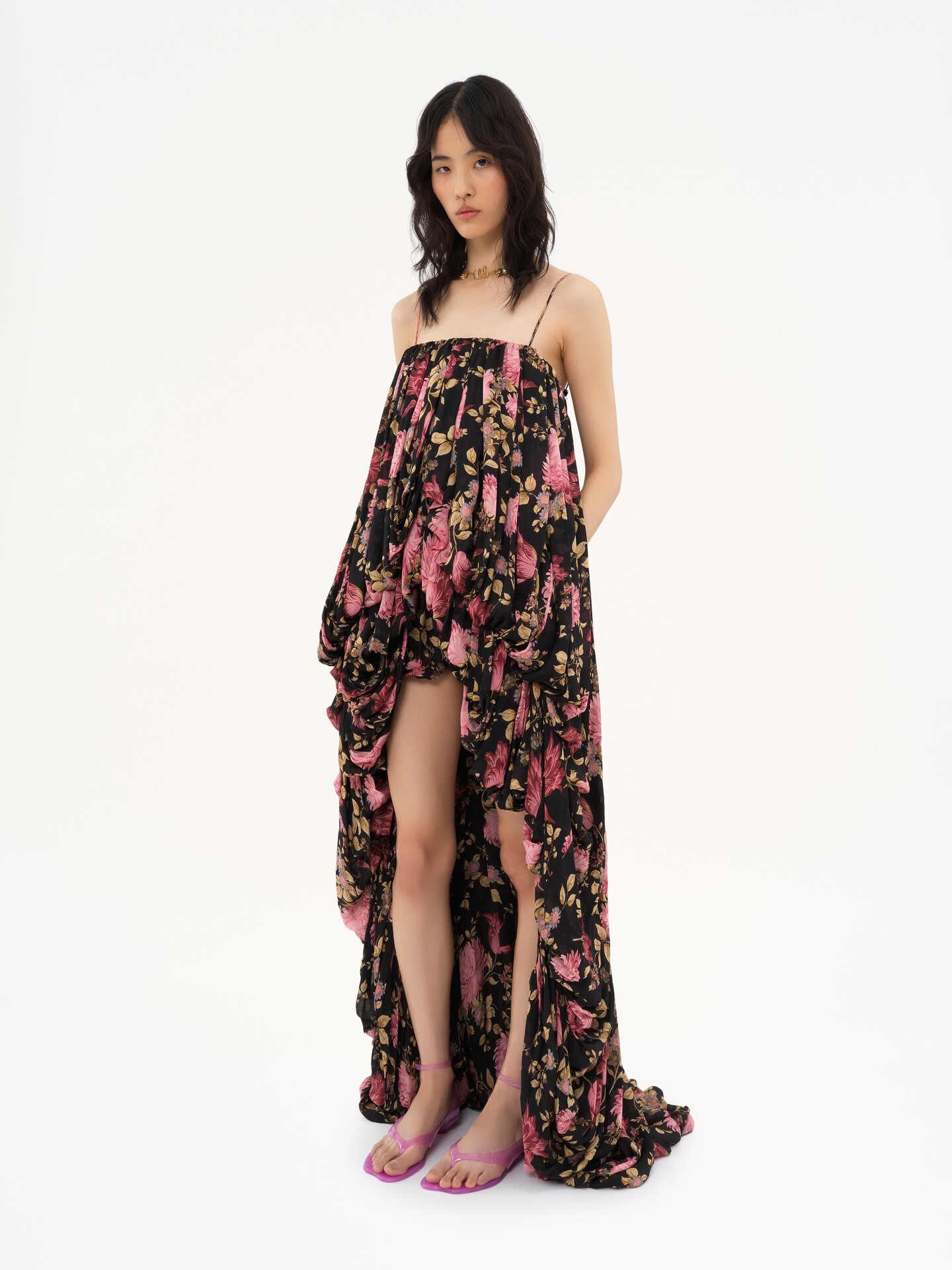 High-low sleeveless jumpsuit in silk charmeuse - 4