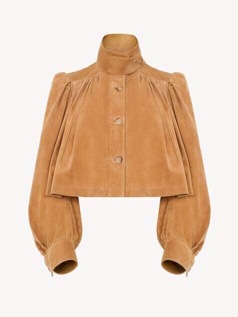Gathered boule jacket in suede leather