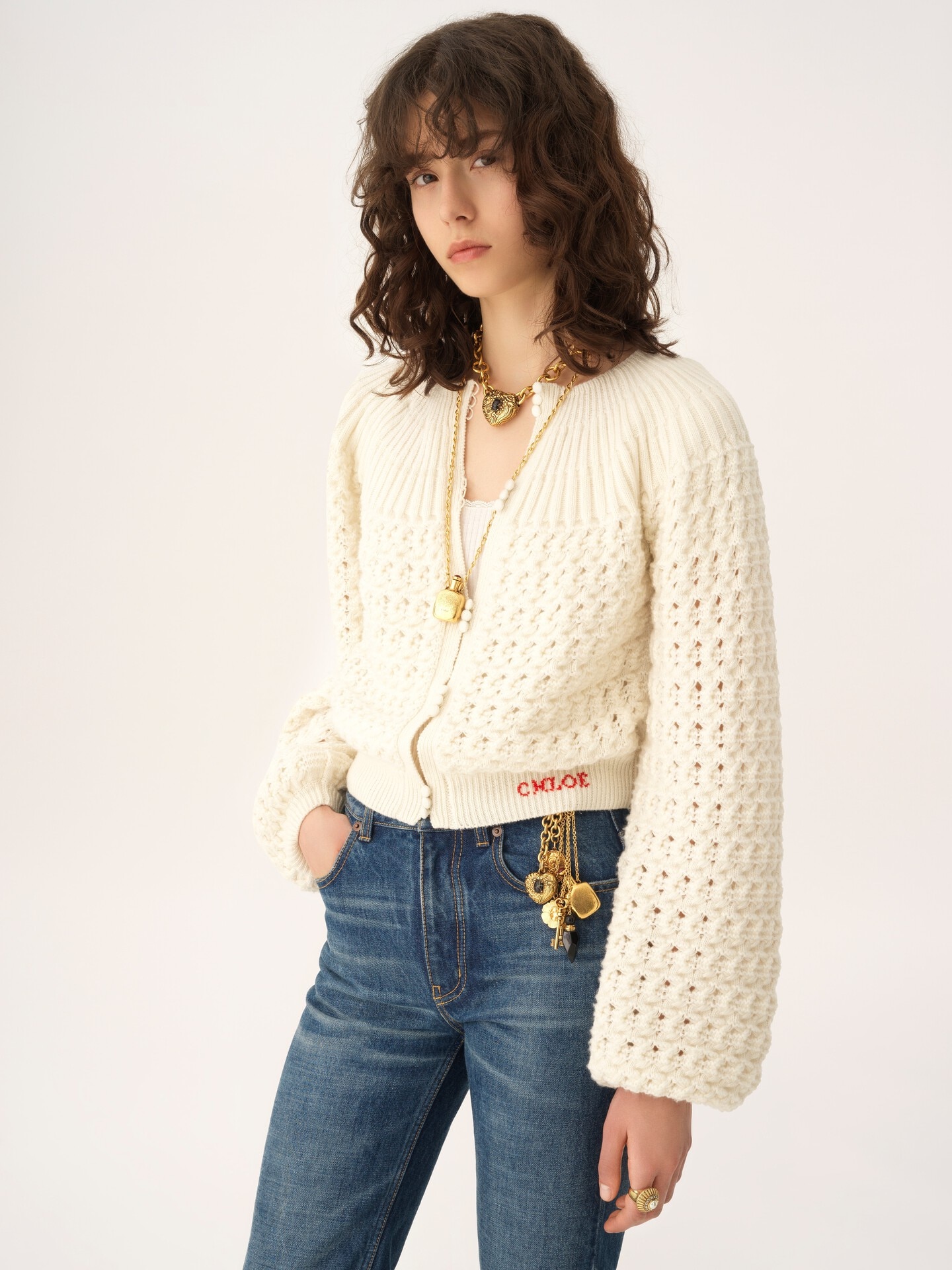 Round-neck cardigan in a wool & cashmere knit Iconic Milk - Chloé