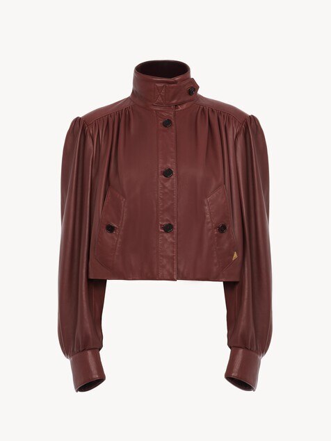 Geraffte Boule Jacke aus Leder