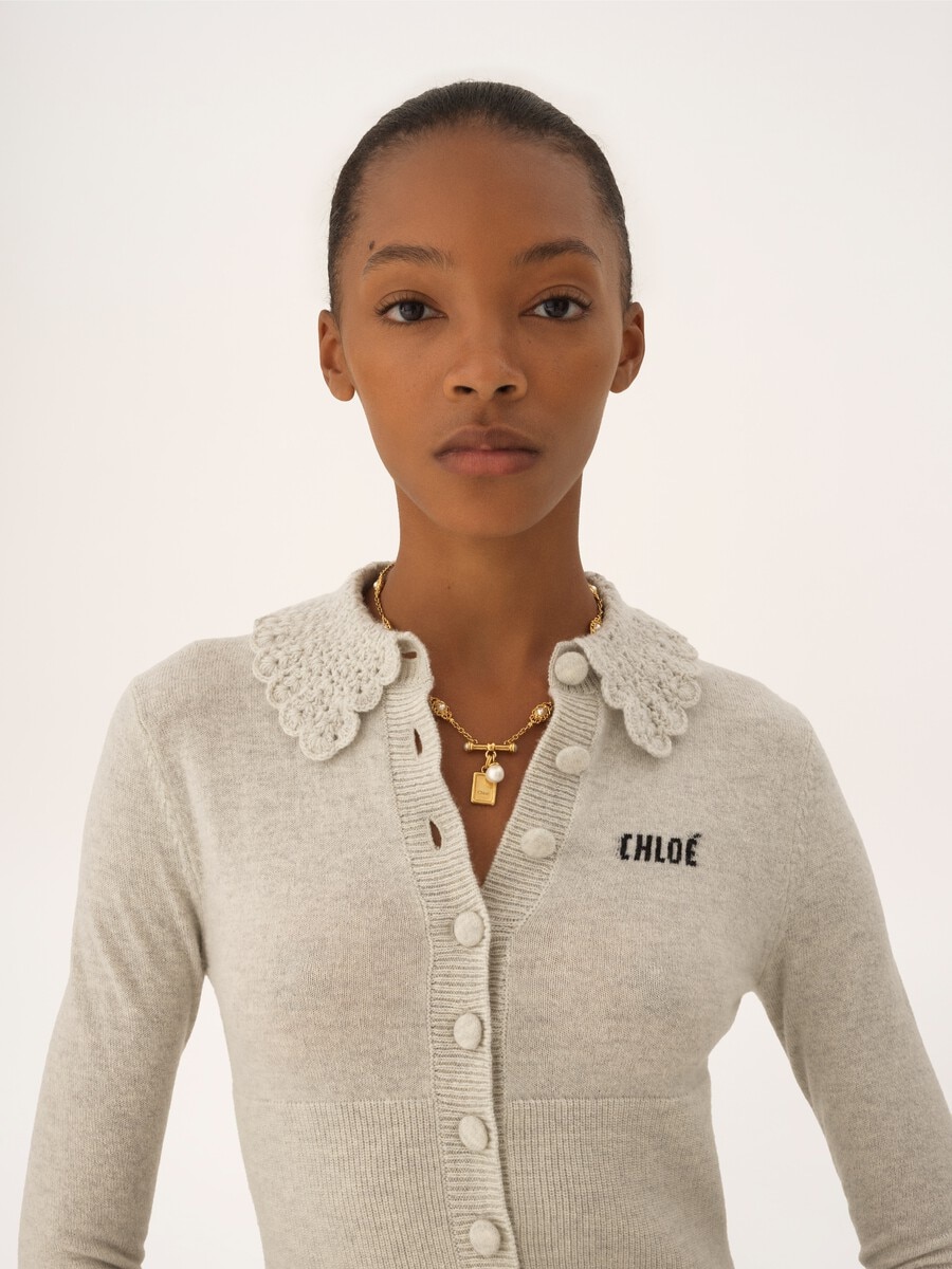 Fitted logo cardigan in a wool knit - 7